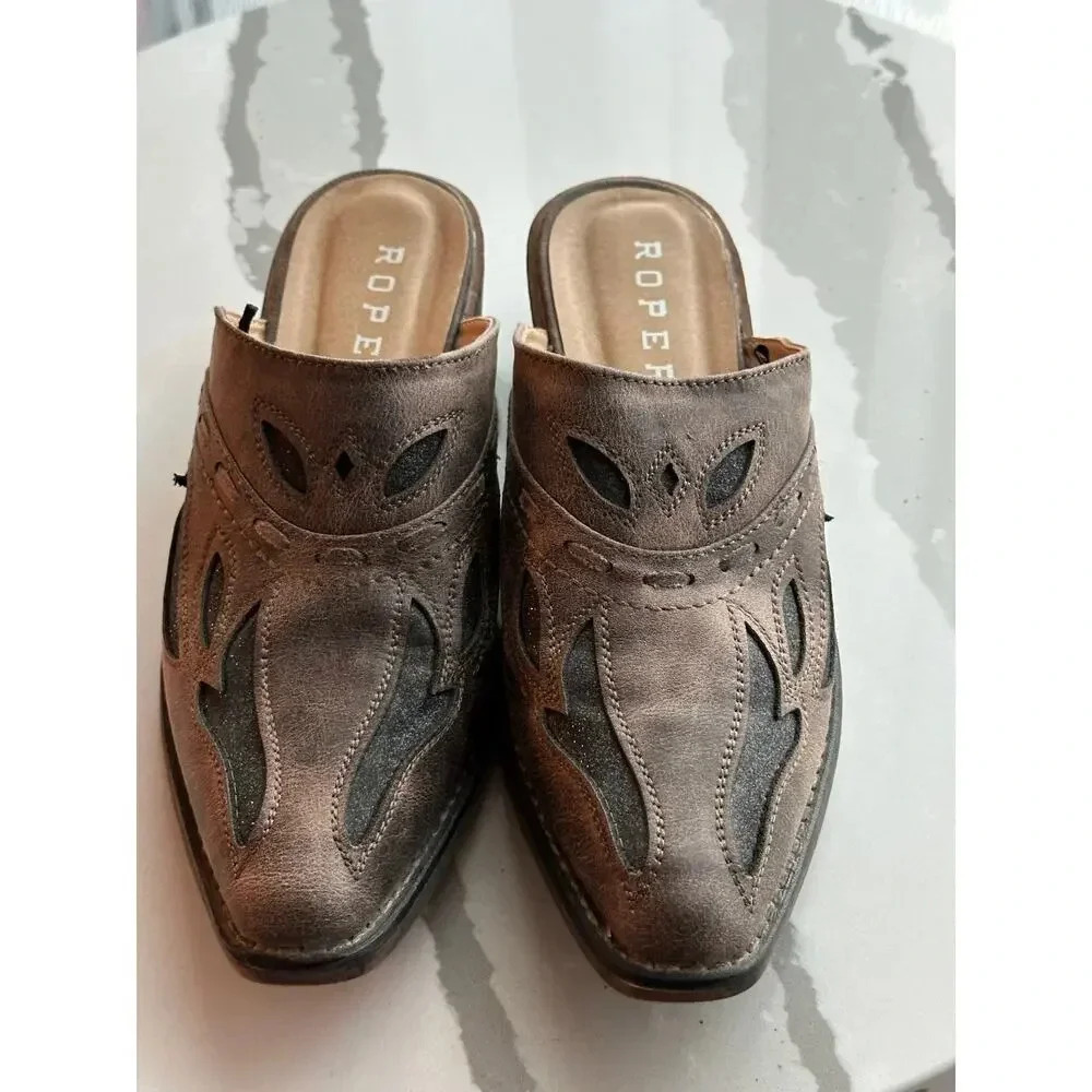 Roper Brown Beth Glittered Snip Toe Mules Casual Flat Size 10